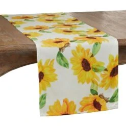 SARO 2139.Y1672B 16 X 72 In. Oblong Sunflower Print Table Runner Yellow