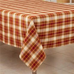SARO 1910.RU70S 70 In. Square Rust Large Plaid Design Tablecloth