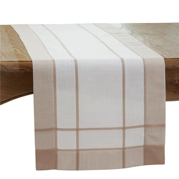 Saro 351.N1690B 16 X 90 In. Banded Border Oblong Table Runner; Natural