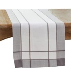 Saro 351.GY16108B 16 X 108 In. Banded Border Oblong Table Runner; Gray