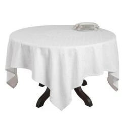 SARO 5919.W72S 72 In. Odette Square Polyester Jacquard Design Tablecloth - White