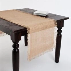 SARO JU209.N20108B 20 X 108 In. Classic Domain Rectangle Fringed Jute Table Runner - Natural