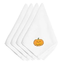 Halloween Jack O Lantern Pumpkin Embroidered Napkins, Set Of 4