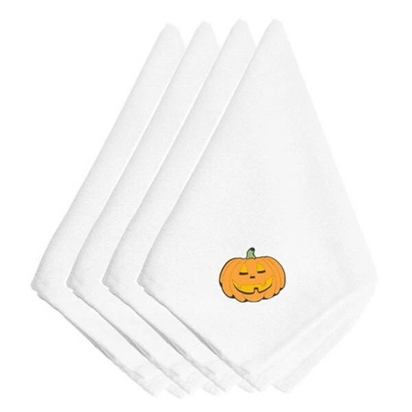 Halloween Jack O Lantern Pumpkin Embroidered Napkins, Set Of 4
