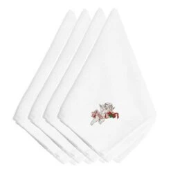 Christmas Cherub Ribbon Embroidered Napkins, Set Of 4