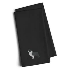 Black Border Collie Black Embroidered Kitchen Towel, Set Of 2