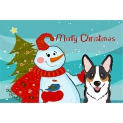 Snowman With Tricolor Corgi Fabric Placemat