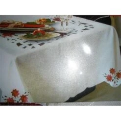Tapestry Trading 05HZ4080-60104 60 X 104 In. Embroidered Christmas Poinsettia Jacquard Cutwork Table Cloth