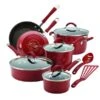 Rachael Ray 16339 Cucina Hard Enamel Nonstick 12-Piece Cookware Set; Cranberry Red