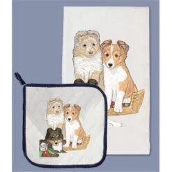 Pipsqueak Productions DP930 Sheltie Dish Towel And Pot Holder Set
