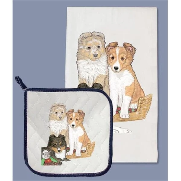 Pipsqueak Productions DP930 Sheltie Dish Towel And Pot Holder Set