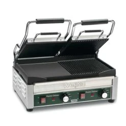 Dual Panini Grill, Half Ribbed Plates, 240V, 3200 Watts
