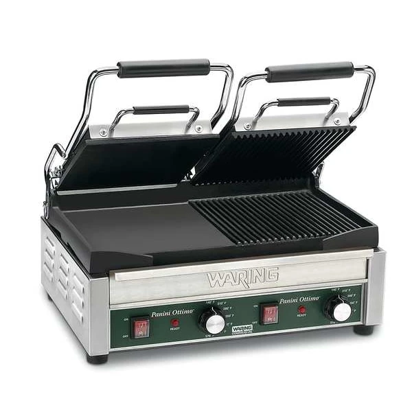 Dual Panini Grill, Half Ribbed Plates, 240V, 3200 Watts